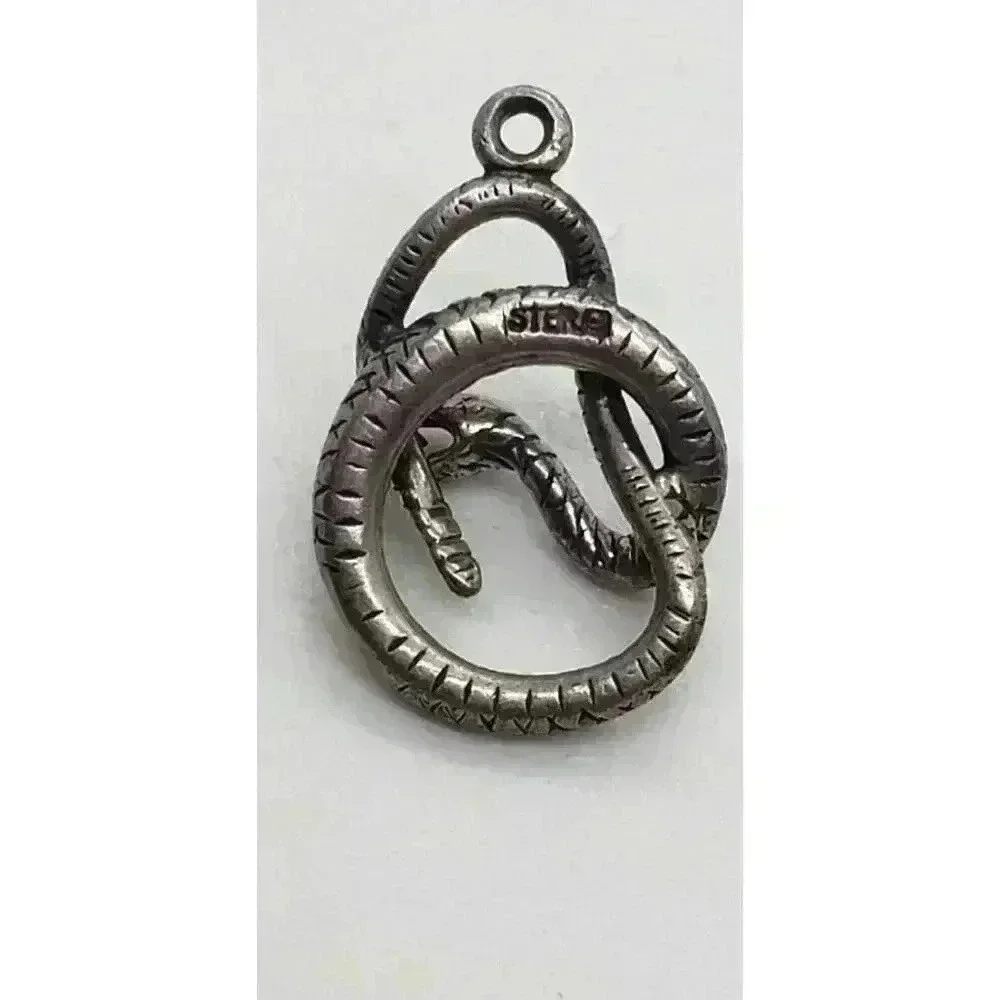 Solid 925 Sterling Silver Coiled Snake Serpent Pendant Mouth Open Charm